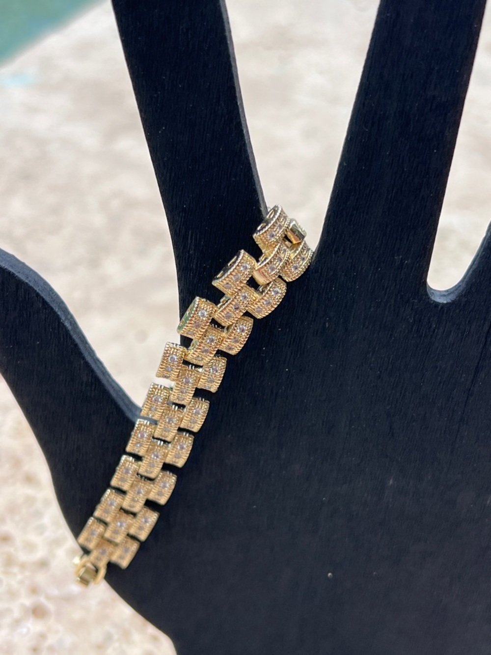 Gold Watchband Style Bracelet with Pave CZ Accents-Men and Women - Picture 6 of 9